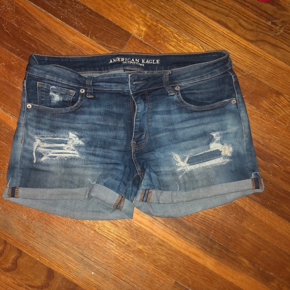Distressed American Eagle Dark Wash Jean Shorts